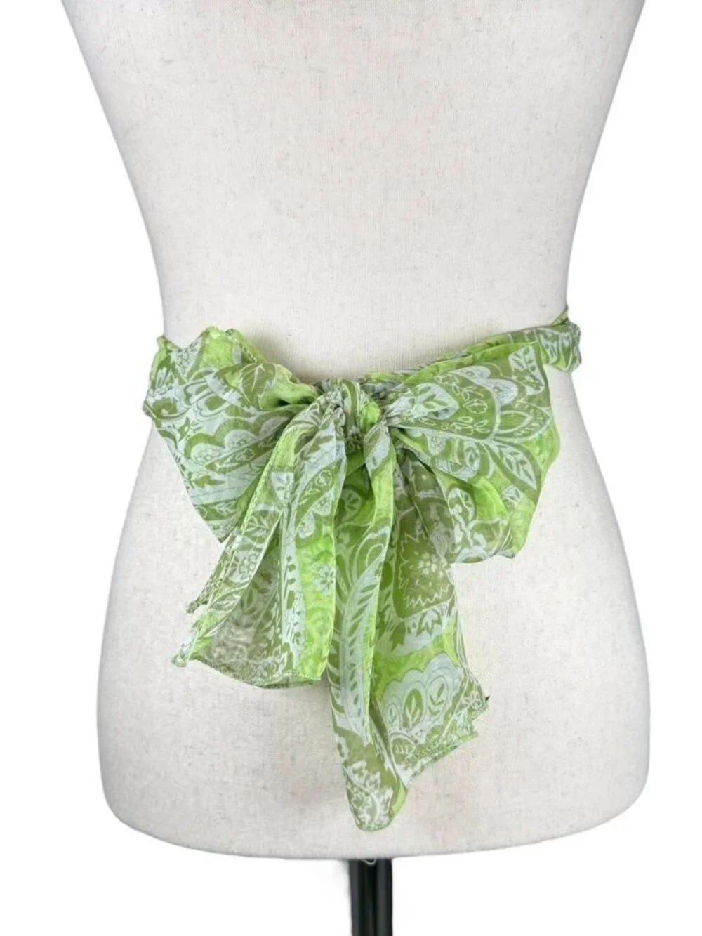 vintage semi-sheer scarf with green paisley print
